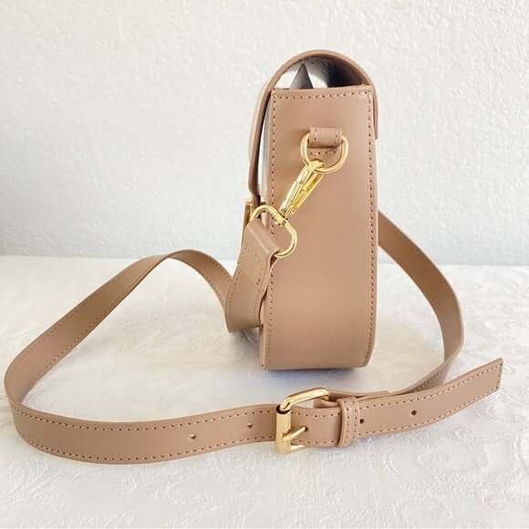 Giorgia Milani Leather Tan Flap Structured Crossbody Bag, UNUSED - Picture 4 of 10